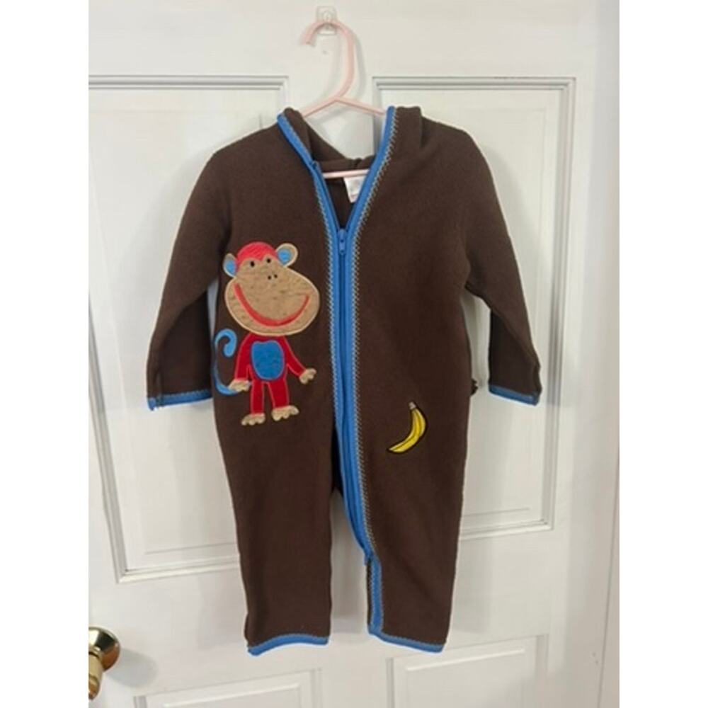 Hanna Andersson Brown Fleece Monkey Bodysuit 6-12 Months